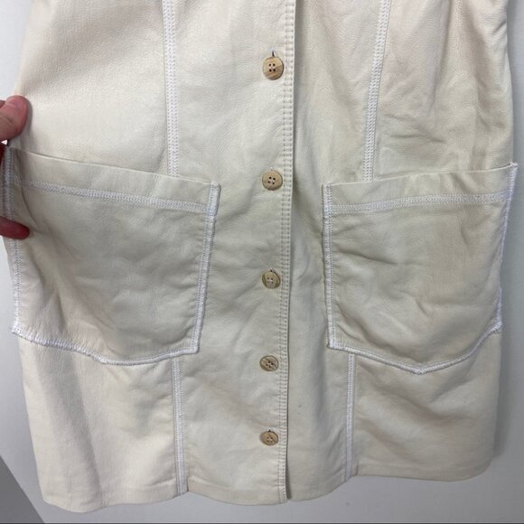 Nanushka Vegan Leather Mini Dress Button Down Size XS Cream Beige Menphi Boho - Picture 8 of 13